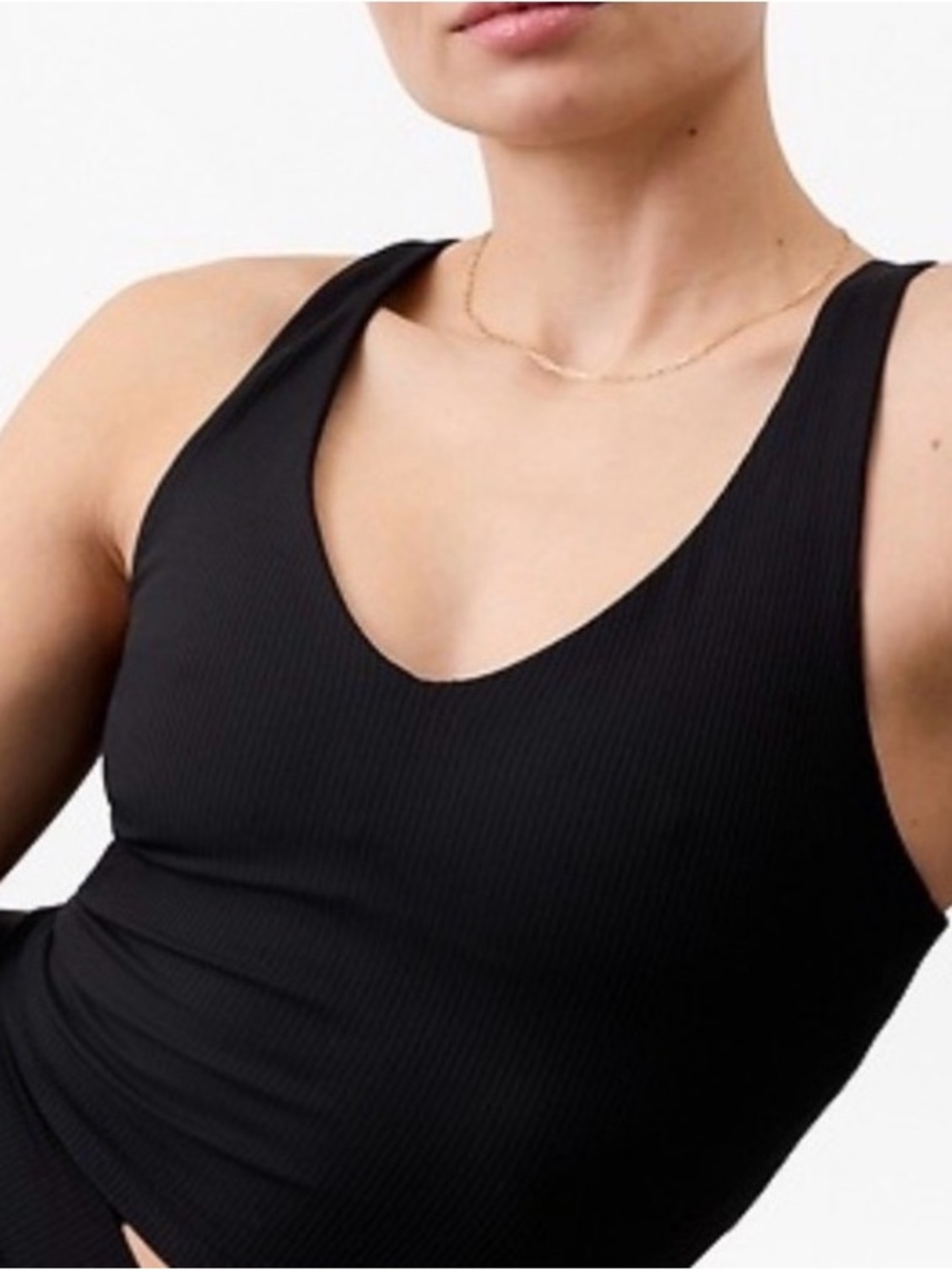 Athleta Black Ribbed V-Neck Aurora Tank